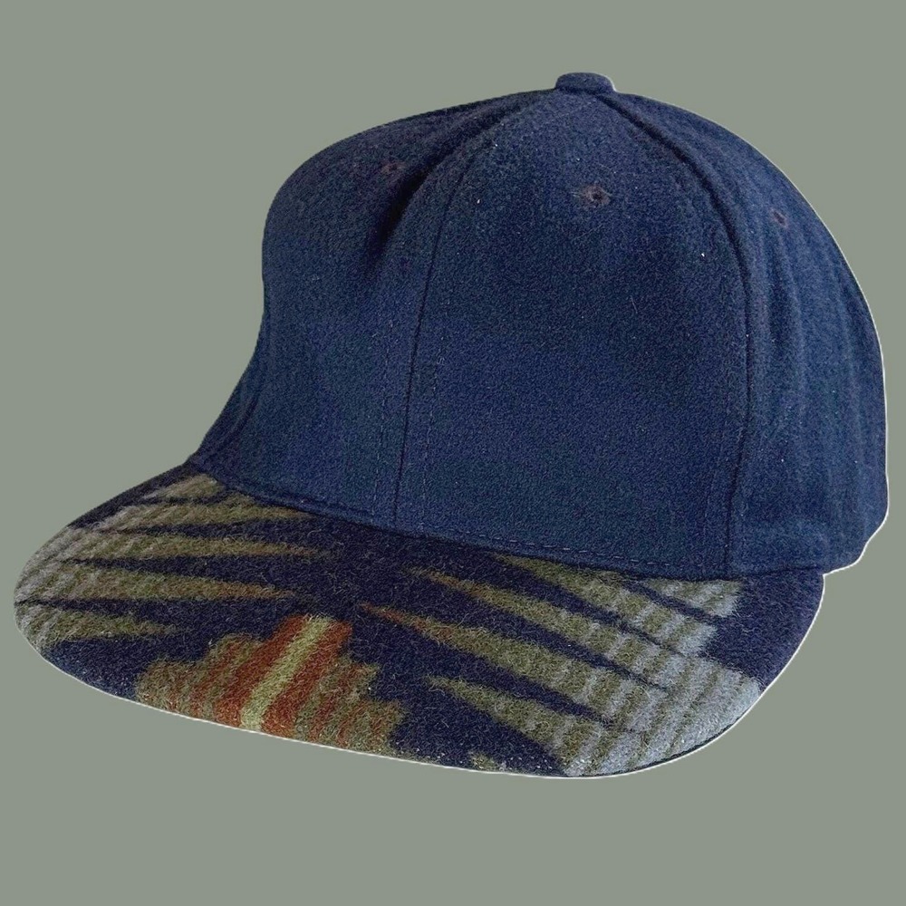 Vintage Pendleton USA Made Wool Strapback Cap Southwestern Brim Navy Hat